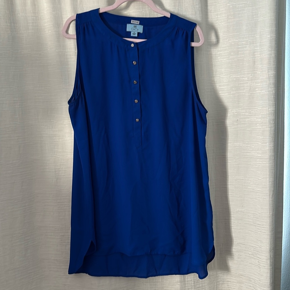 CeCe Blue XL Sleeveless Button-Up Top with silver buttons